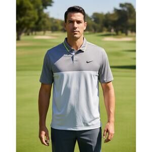 Nike Golf Polo Men’s Dri Fit Gray Green Short Sleeve Shirt Size XL